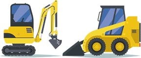 Excavator and Bobcat towing